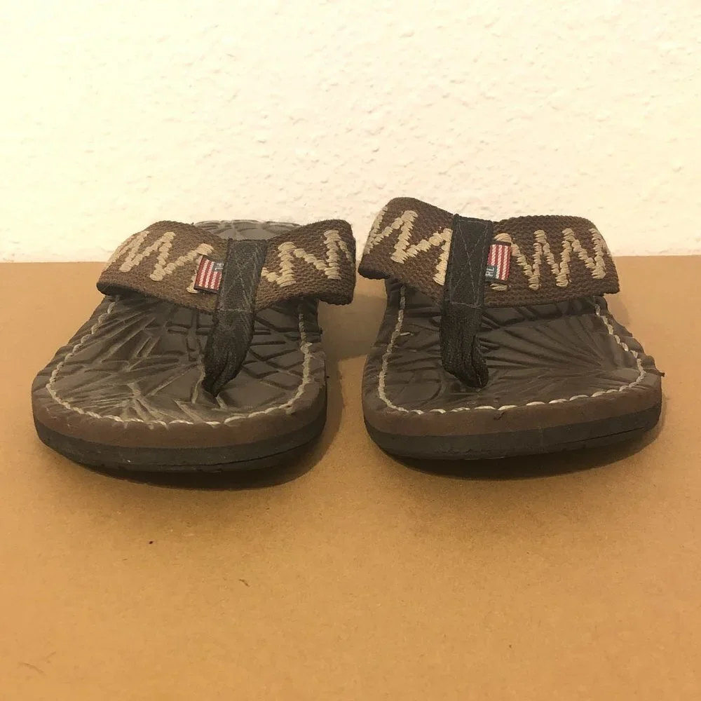 RALPH LAUREN Flip Flop Sandals Men's Size 6 Brown Flag Tag